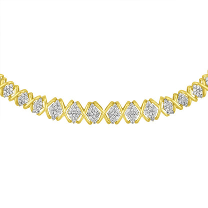 10K Yellow Gold 4 cttw Brilliant Round-Cut Diamond Graduating Riviera Statement Necklace (H-I Color, I2-I3 Clarity) by Bids.com