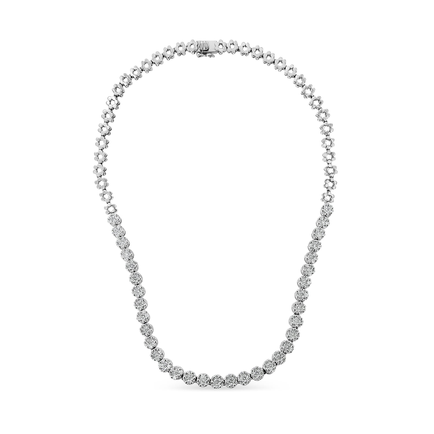 IGI Certified 14K White Gold 8.0 Cttw Pave Set Round-Cut Diamond Cluster Graduating Riviera Statement Necklace (H-I Color, I1 Clarity) by Bids.com