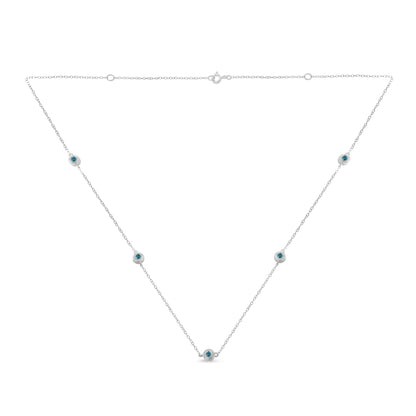 Sterling Silver Treated Blue Color Diamond Station Necklace (1/2 cttw, Blue Color, I2-I3 Clarity) by Bids.com