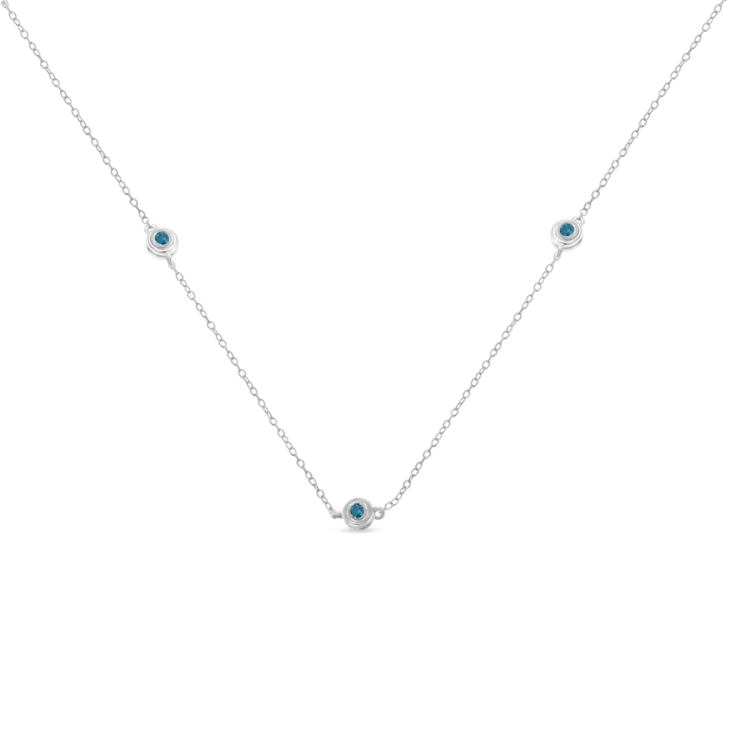 Sterling Silver Treated Blue Color Diamond Station Necklace (1/2 cttw, Blue Color, I2-I3 Clarity) by Bids.com