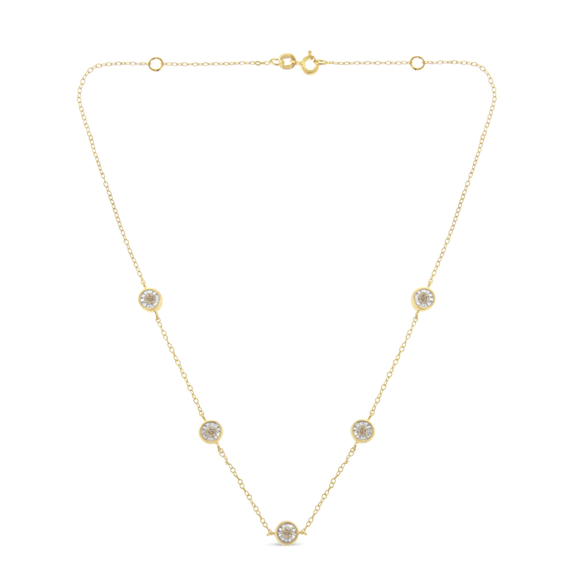 Yellow Color Plated Sterling Silver Diamond Station Necklace (1/2 cttw, K-L Color, I2-I3 Clarity) by Bids.com