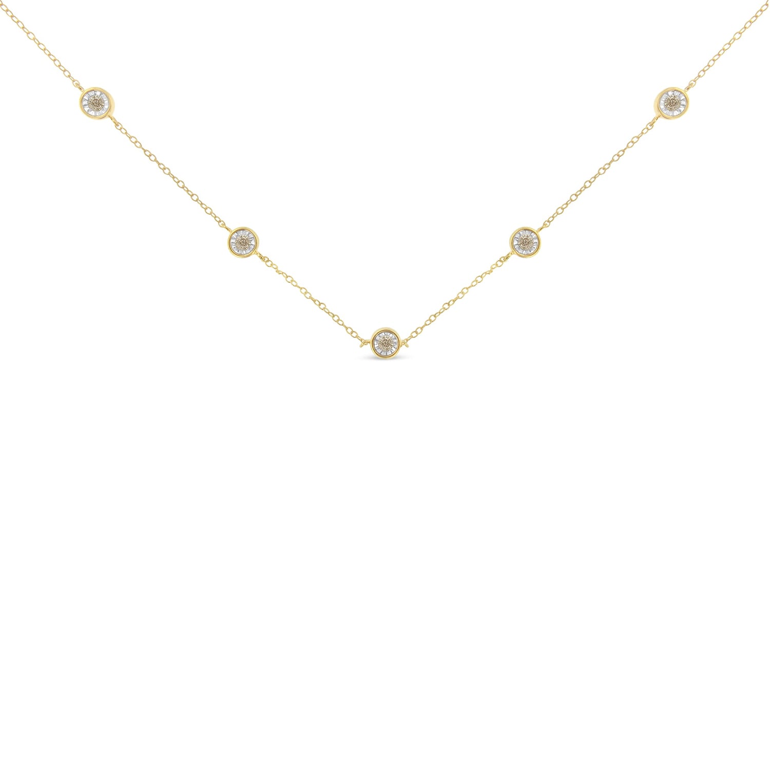 Yellow Color Plated Sterling Silver Diamond Station Necklace (1/2 cttw, K-L Color, I2-I3 Clarity) by Bids.com