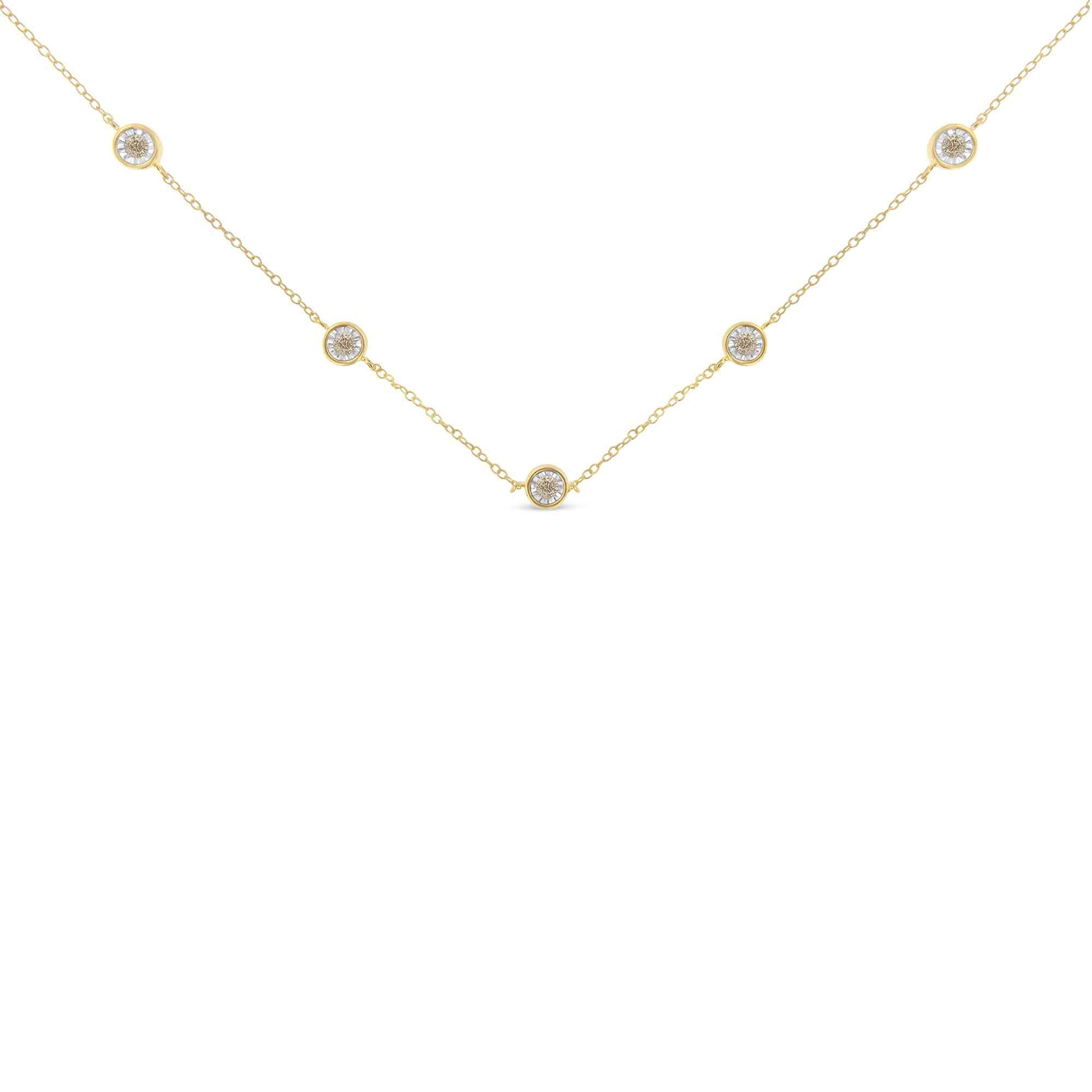 Yellow Color Plated Sterling Silver Diamond Station Necklace (1/2 cttw, K-L Color, I2-I3 Clarity) by Bids.com