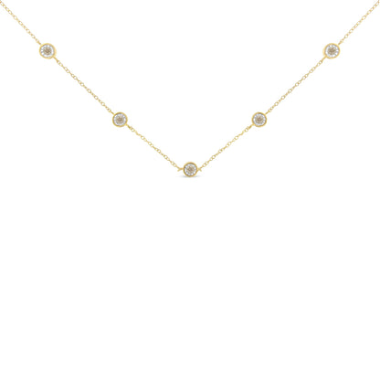 Yellow Color Plated Sterling Silver Diamond Station Necklace (1/2 cttw, K-L Color, I2-I3 Clarity) by Bids.com