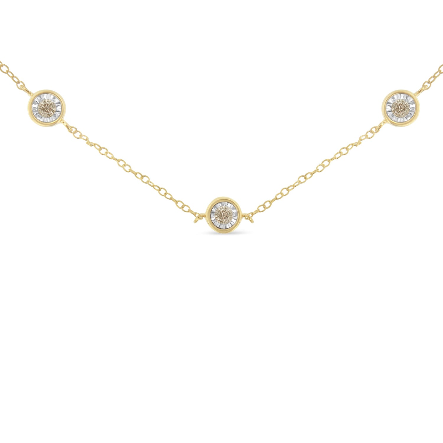 Yellow Color Plated Sterling Silver Diamond Station Necklace (1/2 cttw, K-L Color, I2-I3 Clarity) by Bids.com