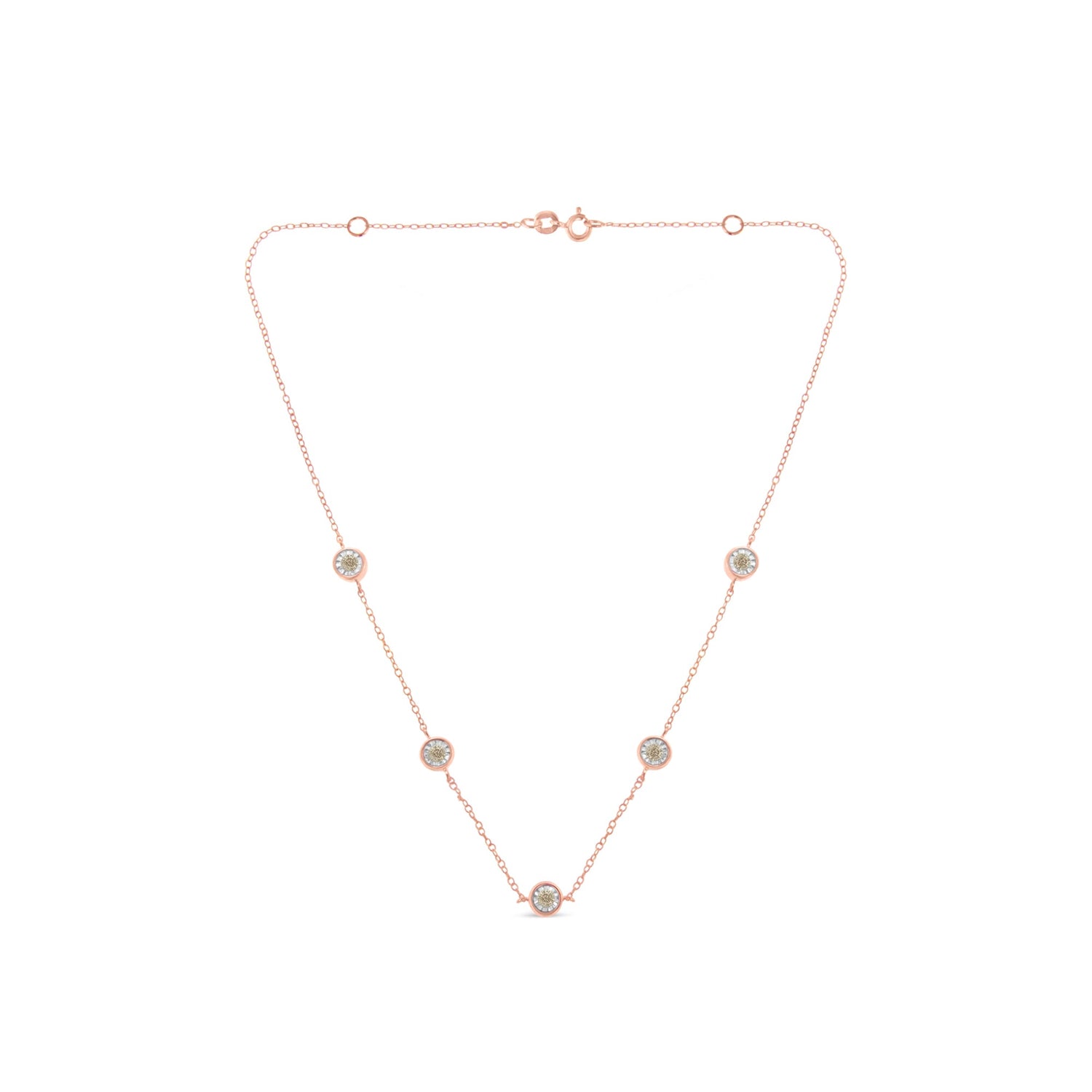 Yellow Color Plated Sterling Silver Diamond Station Necklace (1/2 cttw, K-L Color, I2-I3 Clarity) by Bids.com