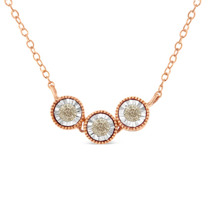10K Rose and White Gold Plated .925 Sterling Silver 1/4 Cttw Miracle-Set Champagne Diamond Triple Circle 18" Necklace (I2-I3 Clarity) by Bids.com
