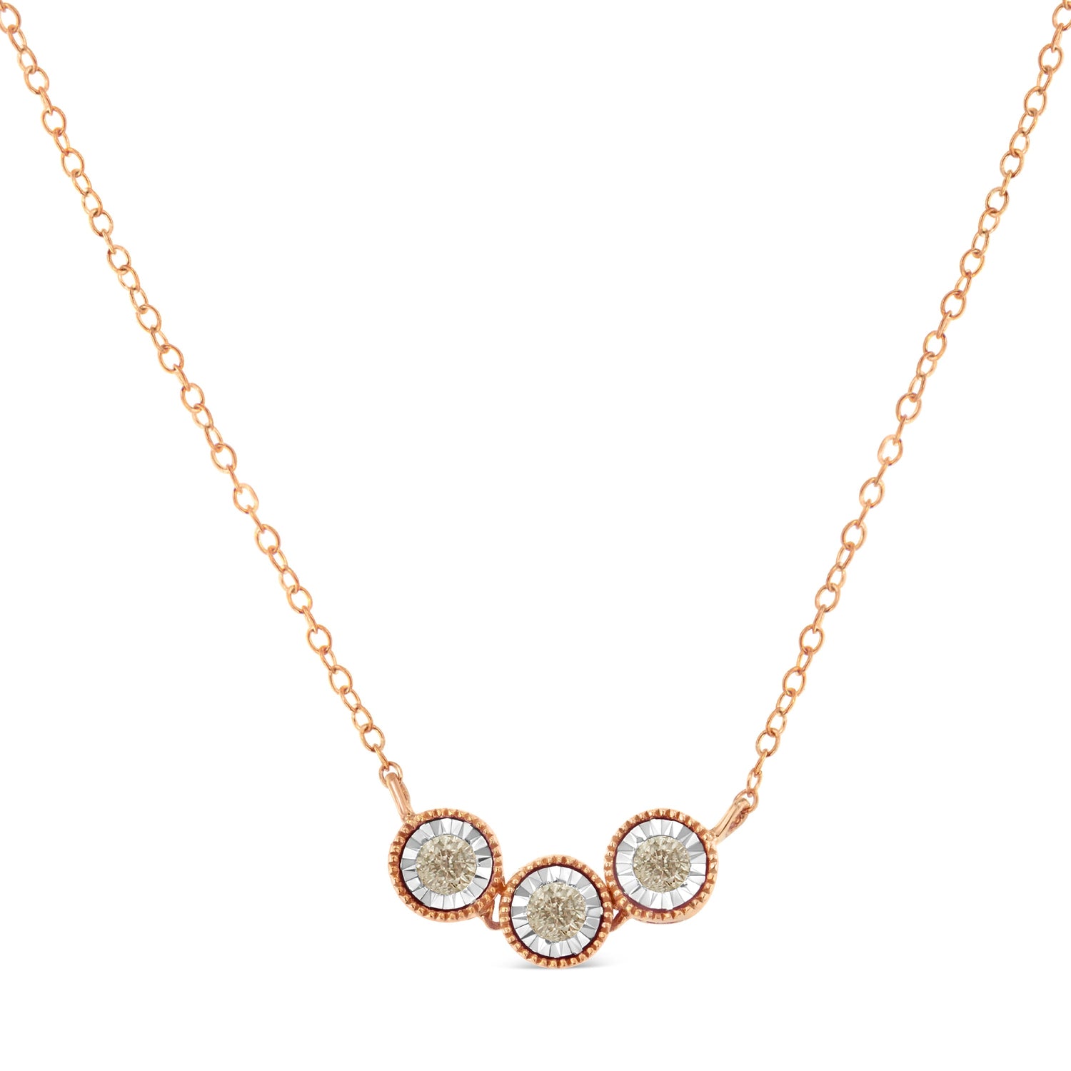 10K Rose and White Gold Plated .925 Sterling Silver 1/4 Cttw Miracle-Set Champagne Diamond Triple Circle 18" Necklace (I2-I3 Clarity) by Bids.com