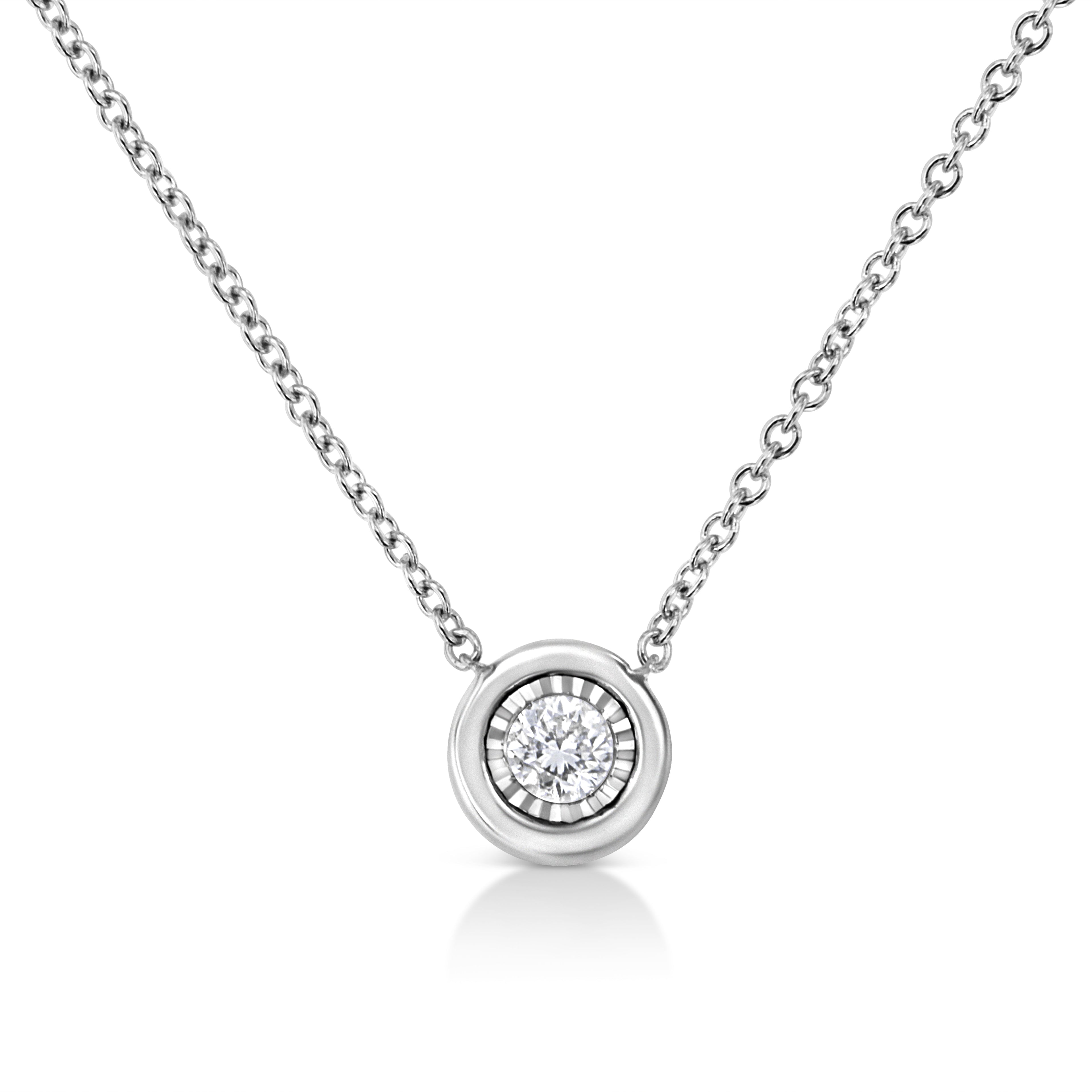 10K White Gold 1/10 Cttw Miracle Set Round-Cut Diamond Square Shape 18" Pendant Necklace (H-I Color, SI2-I1 Clarity) by Bids.com