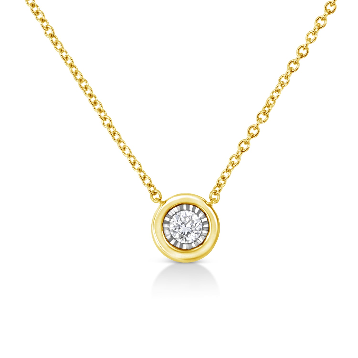 10K Yellow Gold Plated .925 Sterling Silver 1/10 Cttw Miracle Set Round Diamond Square Box Shape 18" Pendant Necklace (K-L Color, I2-I3 Clarity) by Bids.com