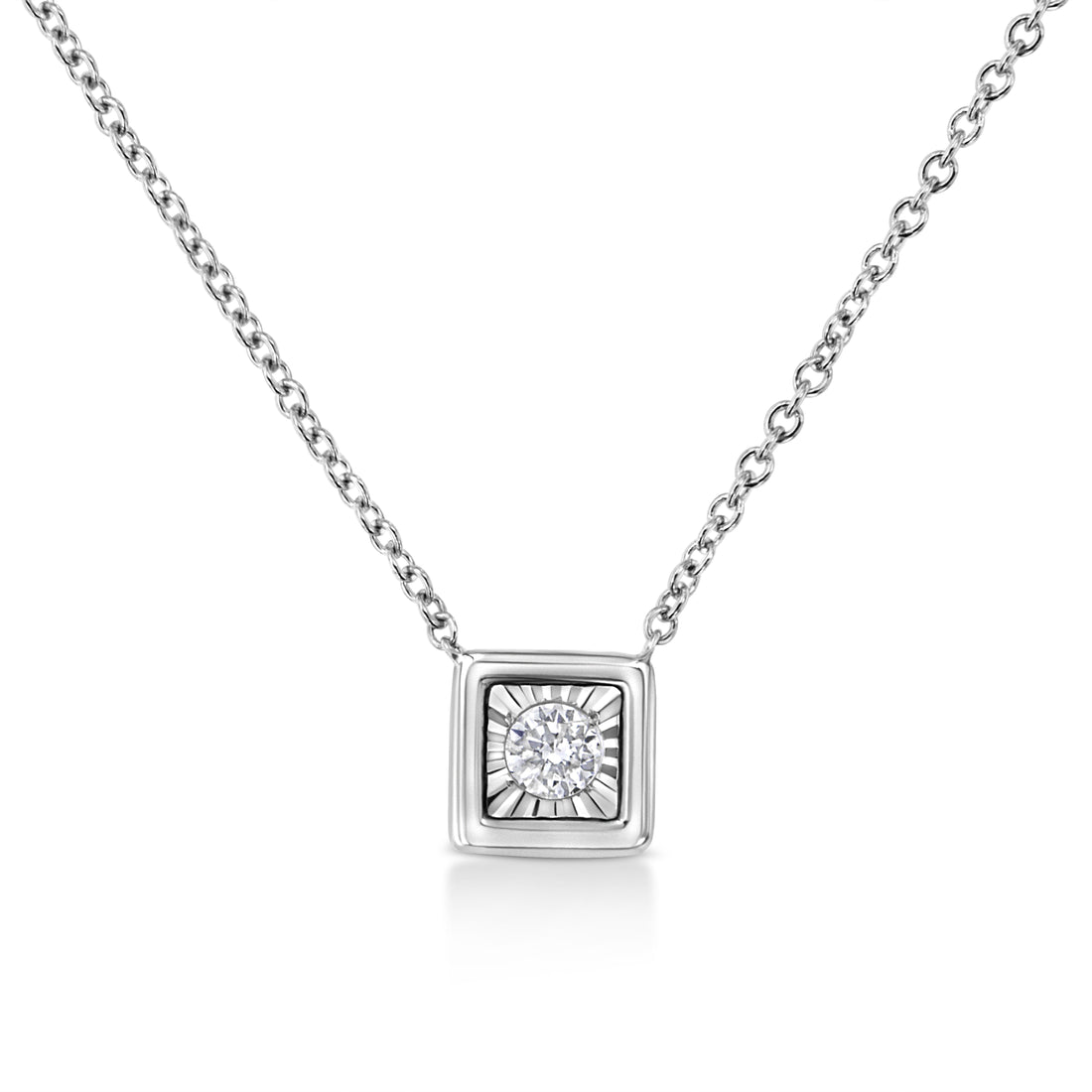10K White Gold 1/10 Cttw Miracle Set Round-Cut Diamond Square Shape 18" Pendant Necklace (H-I Color, SI2-I1 Clarity) by Bids.com