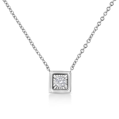 10K White Gold 1/10 Cttw Miracle Set Round-Cut Diamond Square Shape 18" Pendant Necklace (H-I Color, SI2-I1 Clarity) by Bids.com