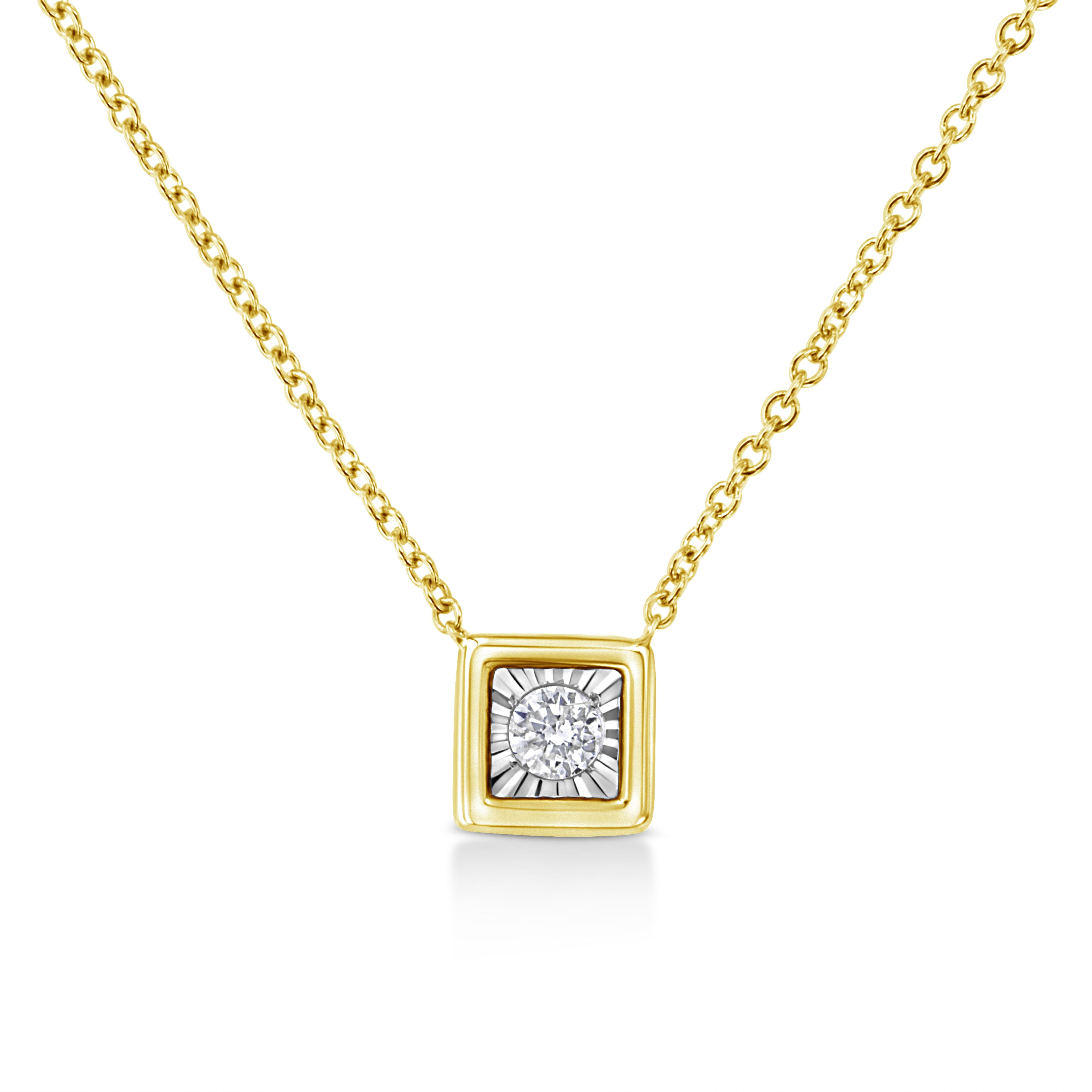 10K Yellow Gold Plated .925 Sterling Silver 1/10 Cttw Miracle Set Round Diamond Square Box Shape 18" Pendant Necklace (K-L Color, I2-I3 Clarity) by Bids.com