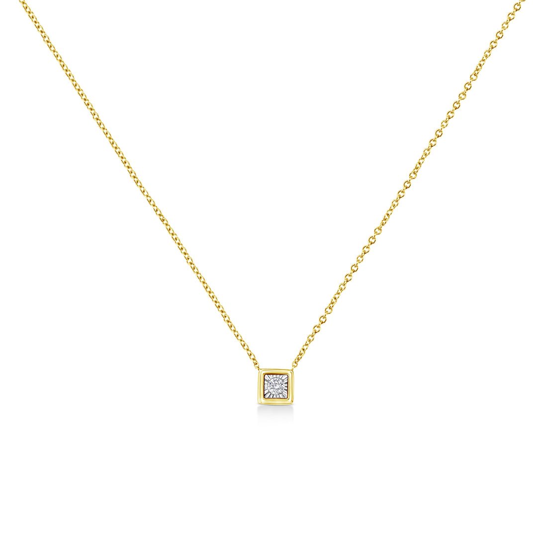 10K Yellow Gold Plated .925 Sterling Silver 1/10 Cttw Miracle Set Round Diamond Square Box Shape 18" Pendant Necklace (K-L Color, I2-I3 Clarity) by Bids.com