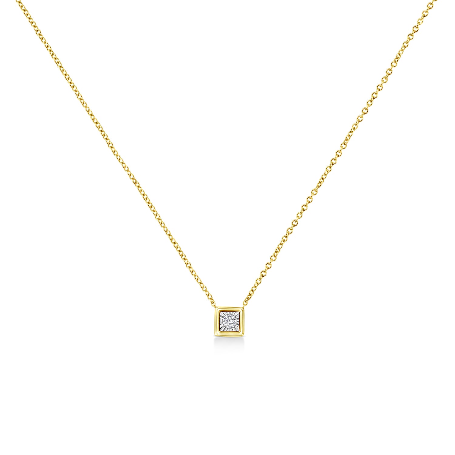 10K Yellow Gold Plated .925 Sterling Silver 1/10 Cttw Miracle Set Round Diamond Square Box Shape 18" Pendant Necklace (K-L Color, I2-I3 Clarity) by Bids.com