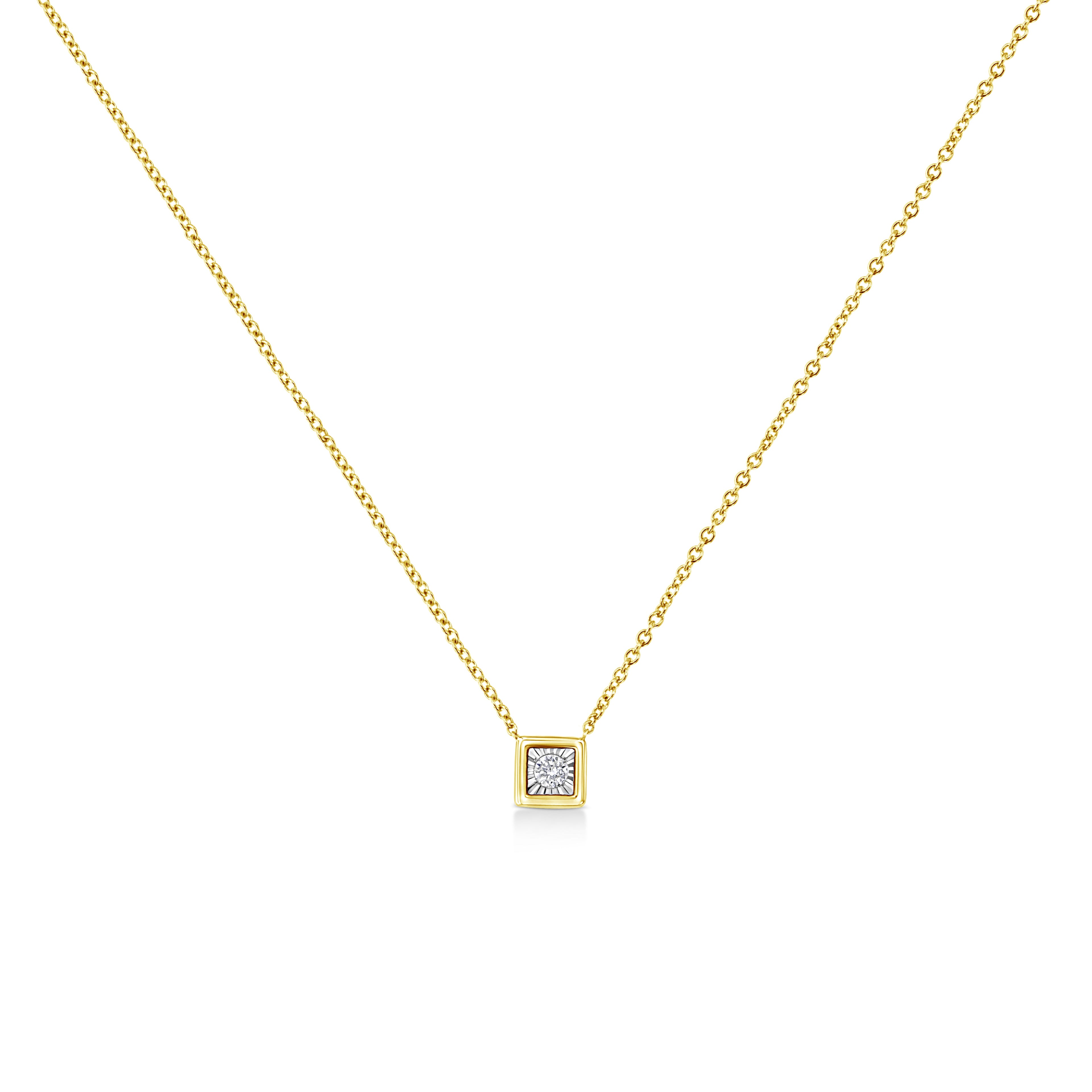 10K Yellow Gold Plated .925 Sterling Silver 1/10 Cttw Miracle Set Round Diamond Square Box Shape 18" Pendant Necklace (K-L Color, I2-I3 Clarity) by Bids.com