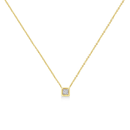 10K Yellow Gold Plated .925 Sterling Silver 1/10 Cttw Miracle Set Round Diamond Square Box Shape 18" Pendant Necklace (K-L Color, I2-I3 Clarity) by Bids.com