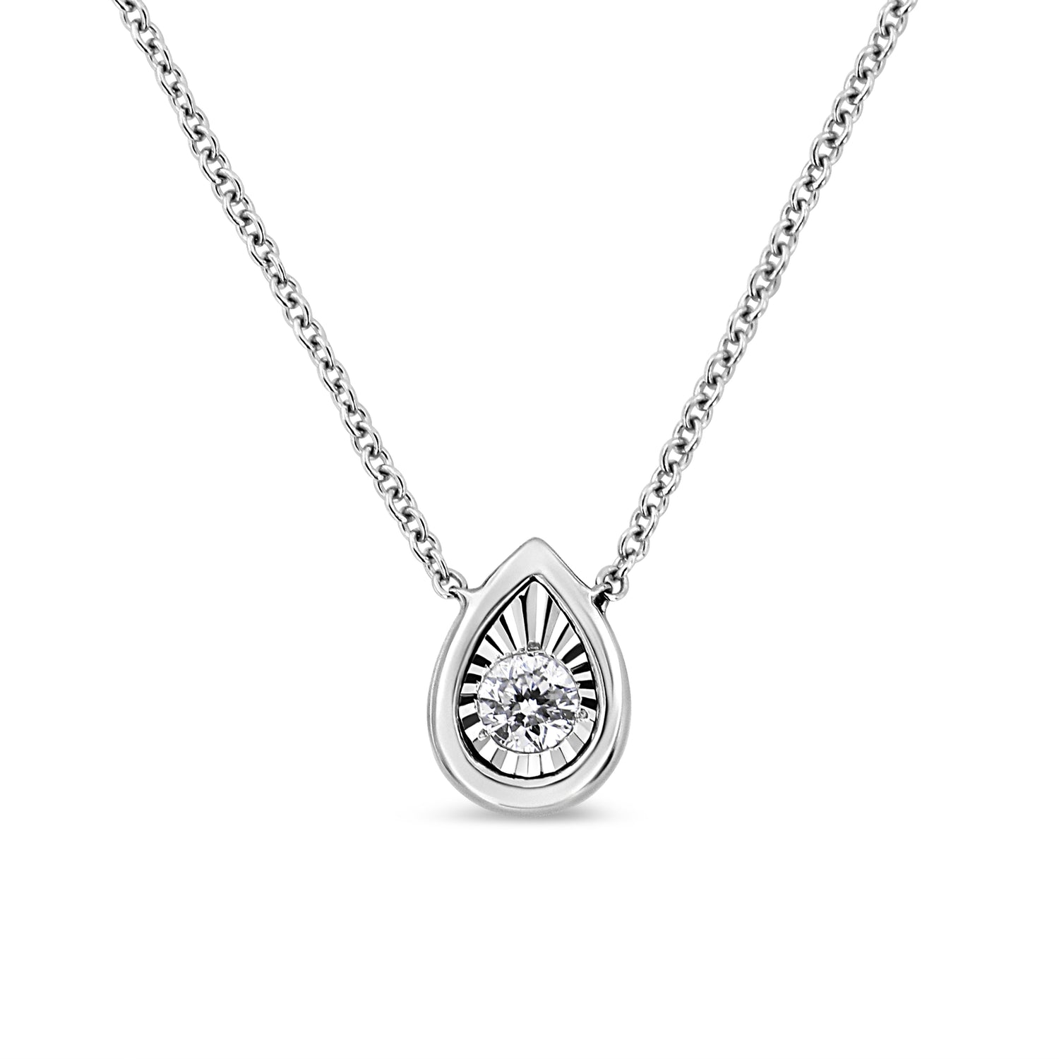 10K White Gold 1/10 Cttw Miracle Set Round-Cut Diamond Square Shape 18" Pendant Necklace (H-I Color, SI2-I1 Clarity) by Bids.com