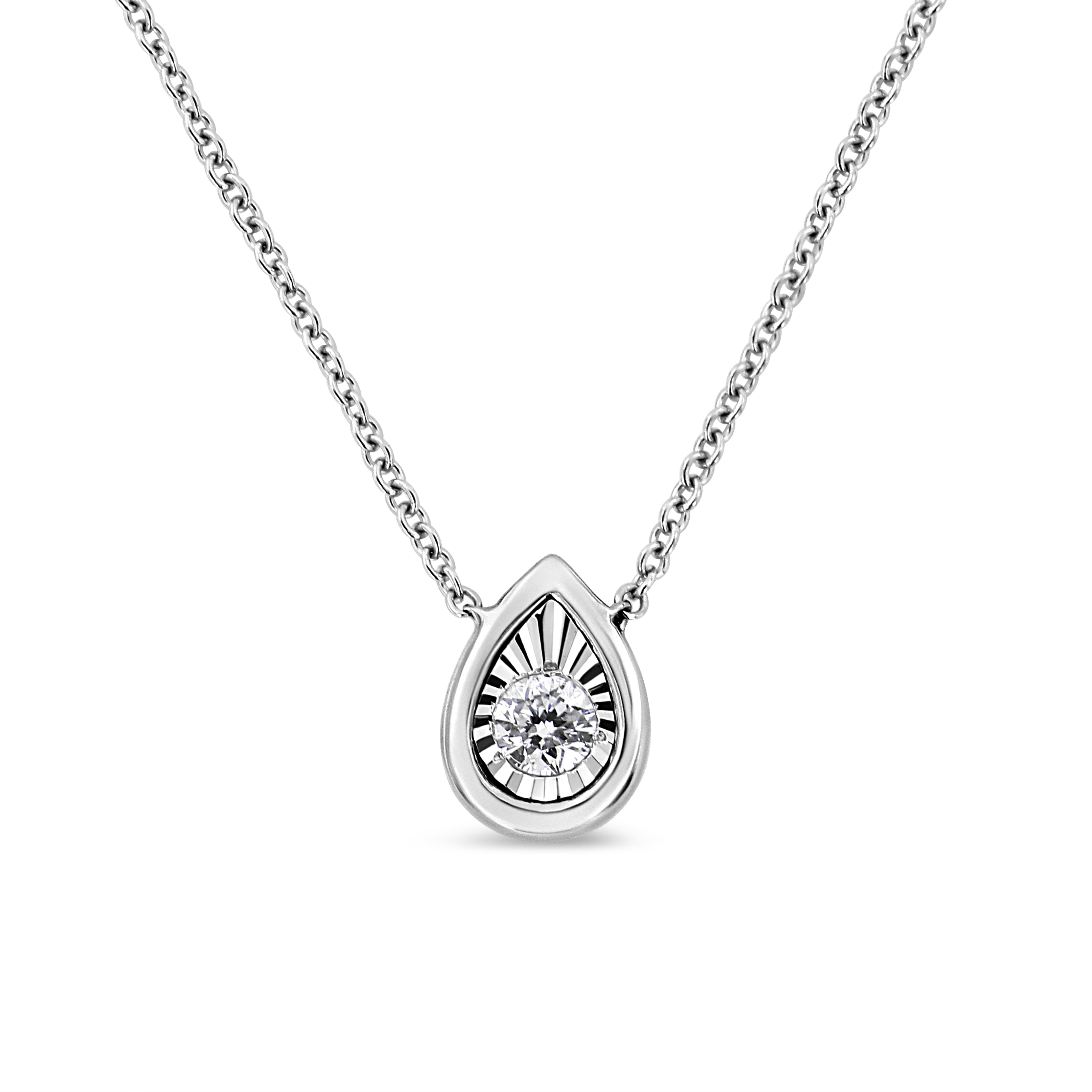 10K White Gold 1/10 Cttw Miracle Set Round-Cut Diamond Square Shape 18" Pendant Necklace (H-I Color, SI2-I1 Clarity) by Bids.com