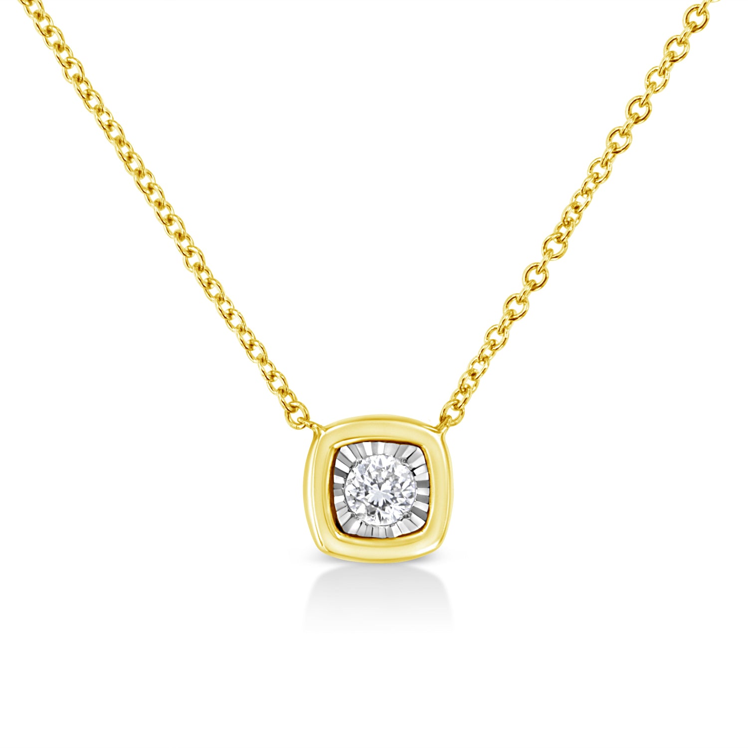 10K Yellow Gold Plated .925 Sterling Silver 1/10 Cttw Miracle Set Round Diamond Square Box Shape 18" Pendant Necklace (K-L Color, I2-I3 Clarity) by Bids.com
