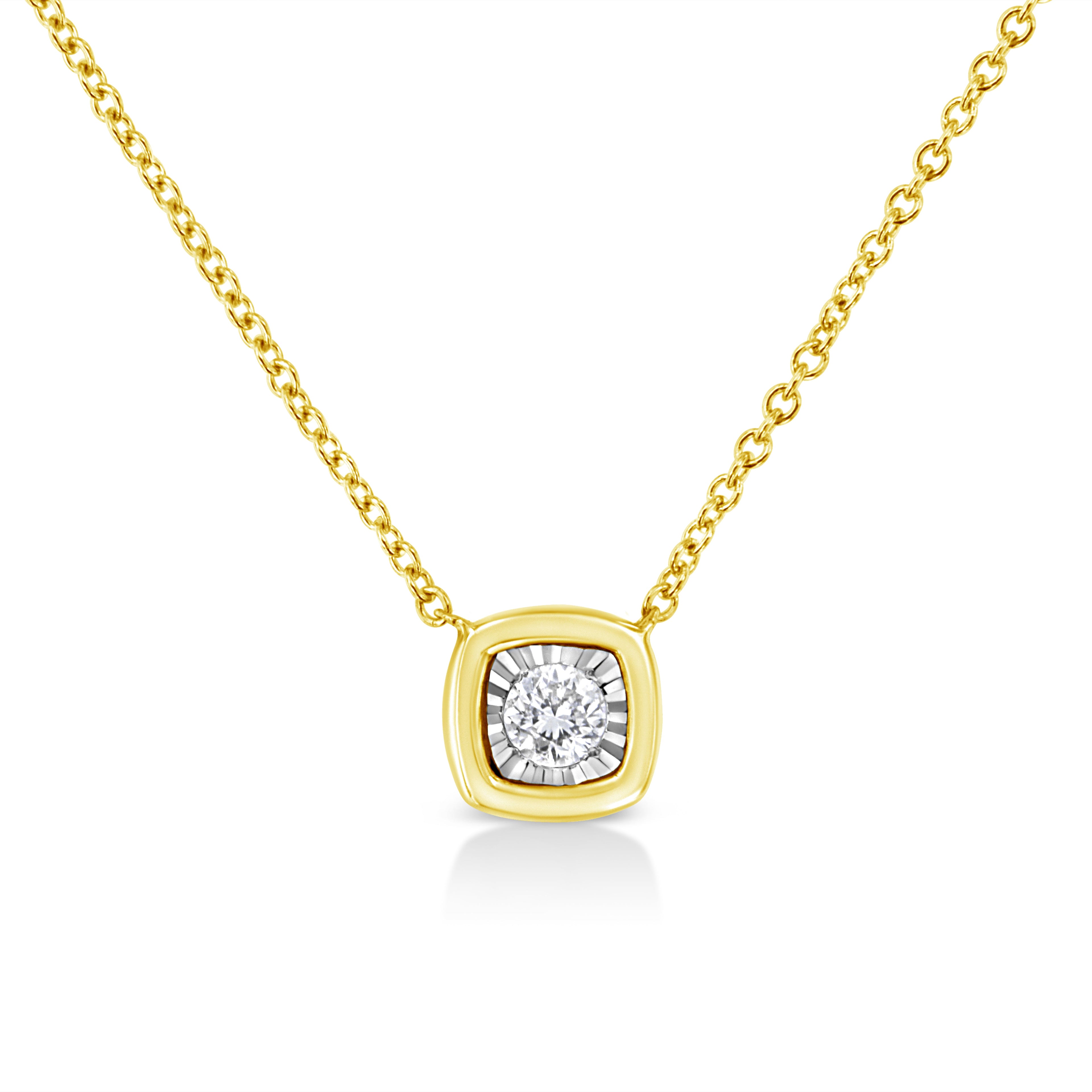 10K Yellow Gold Plated .925 Sterling Silver 1/10 Cttw Miracle Set Round Diamond Square Box Shape 18" Pendant Necklace (K-L Color, I2-I3 Clarity) by Bids.com