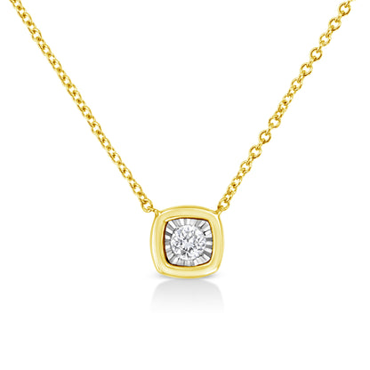 10K Yellow Gold Plated .925 Sterling Silver 1/10 Cttw Miracle Set Round Diamond Square Box Shape 18" Pendant Necklace (K-L Color, I2-I3 Clarity) by Bids.com