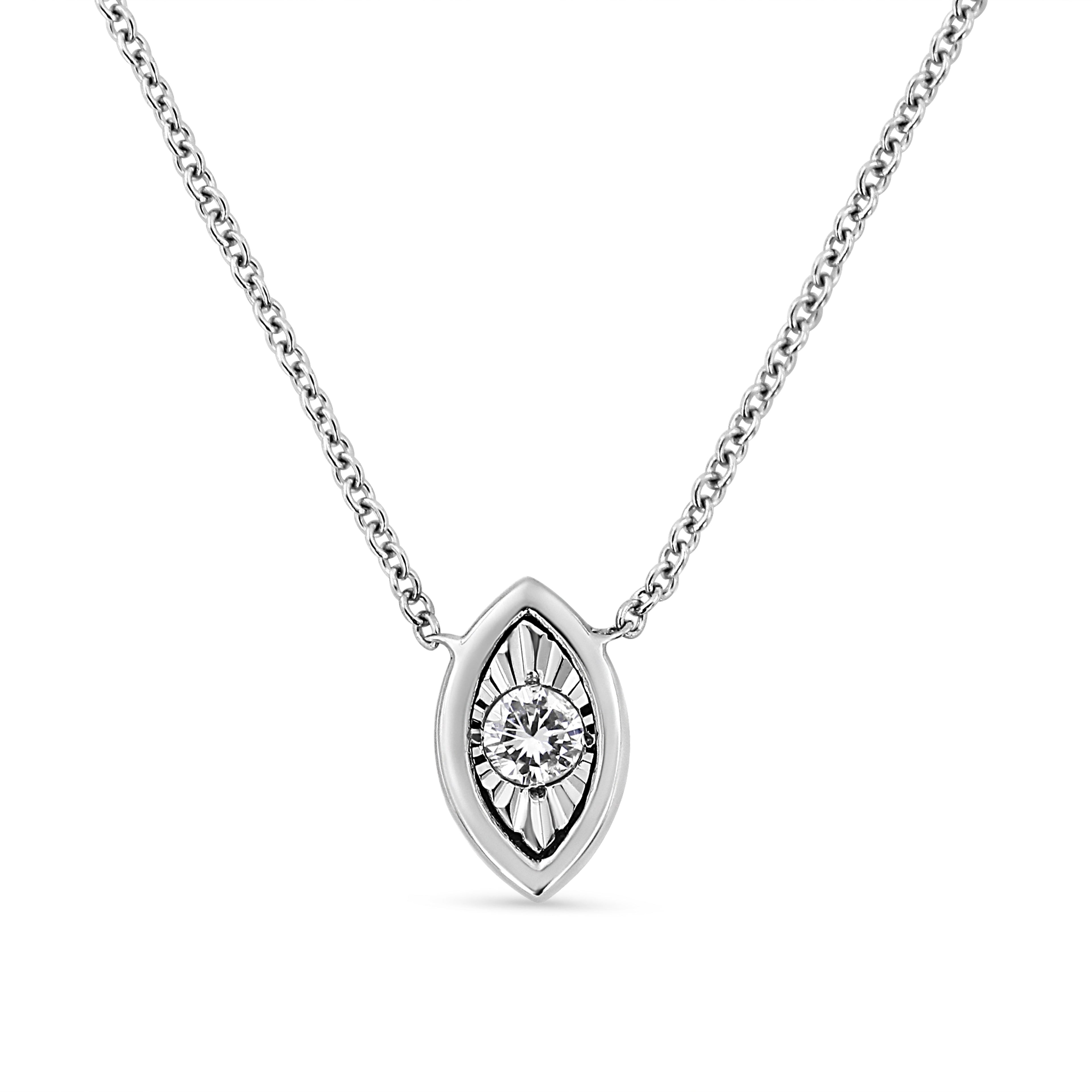 10K White Gold 1/10 Cttw Miracle Set Round-Cut Diamond Square Shape 18" Pendant Necklace (H-I Color, SI2-I1 Clarity) by Bids.com