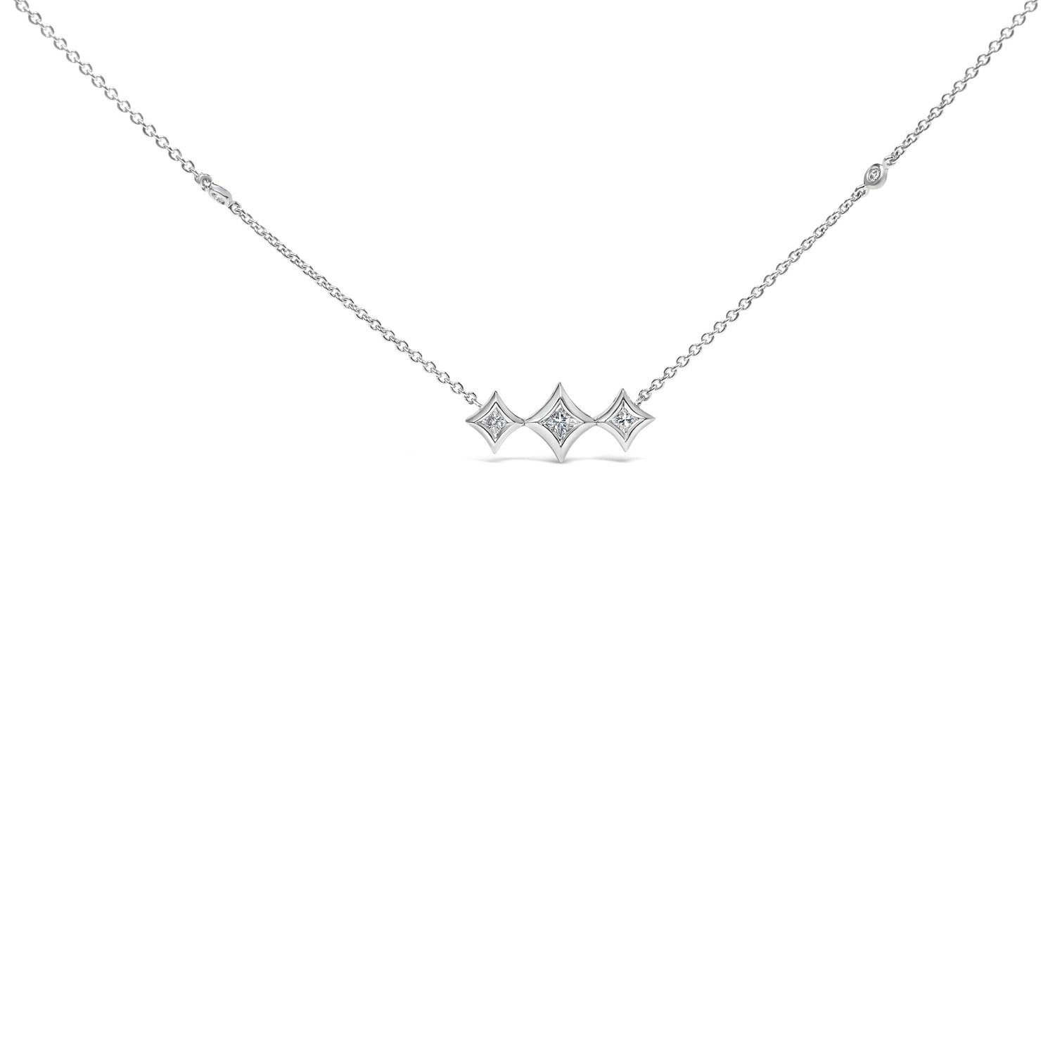 10K White Gold Bezel Set Princess Diamond 3 Stone Kite Shape and Station Necklace (H-I Color, SI2-I1 Clarity) - 18" Inches by Bids.com