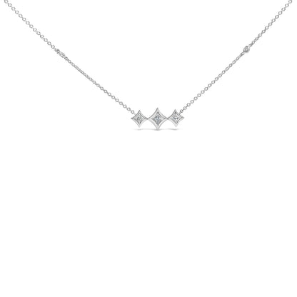 10K White Gold Bezel Set Princess Diamond 3 Stone Kite Shape and Station Necklace (H-I Color, SI2-I1 Clarity) - 18" Inches by Bids.com