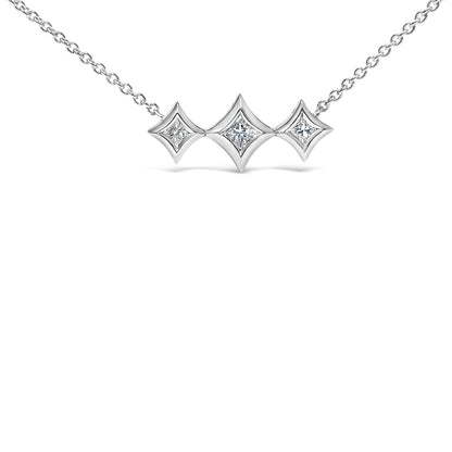 10K White Gold Bezel Set Princess Diamond 3 Stone Kite Shape and Station Necklace (H-I Color, SI2-I1 Clarity) - 18" Inches by Bids.com