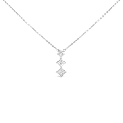10K White Gold 1/5 Cttw Princess Cut Diamond 3 Stone Drop 18" Pendant Necklace (H-I Color, SI2-I1 Clarity) by Bids.com