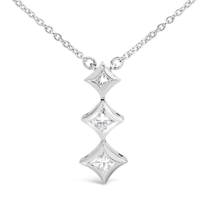 10K White Gold 1/5 Cttw Princess Cut Diamond 3 Stone Drop 18" Pendant Necklace (H-I Color, SI2-I1 Clarity) by Bids.com