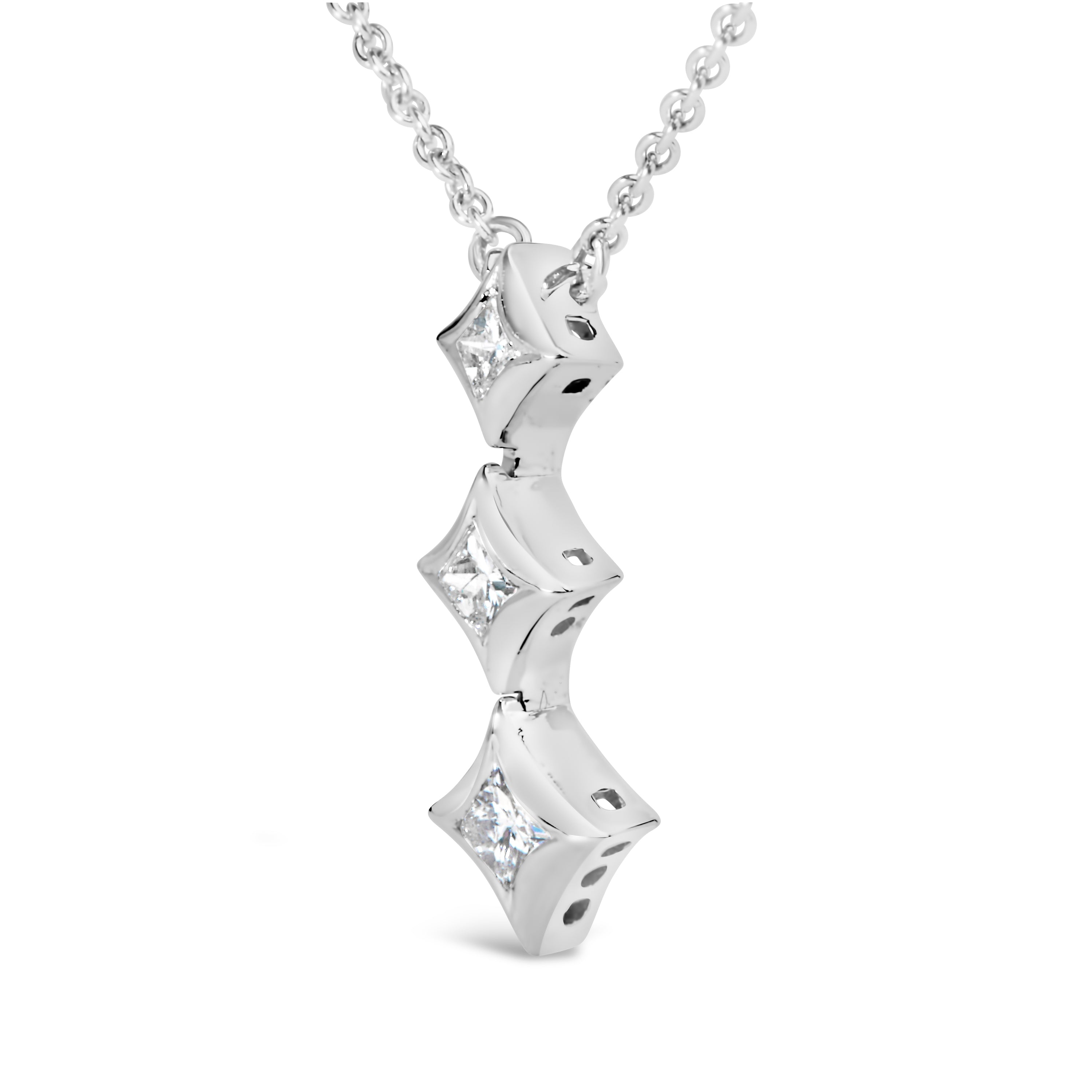 10K White Gold 1/5 Cttw Princess Cut Diamond 3 Stone Drop 18" Pendant Necklace (H-I Color, SI2-I1 Clarity) by Bids.com