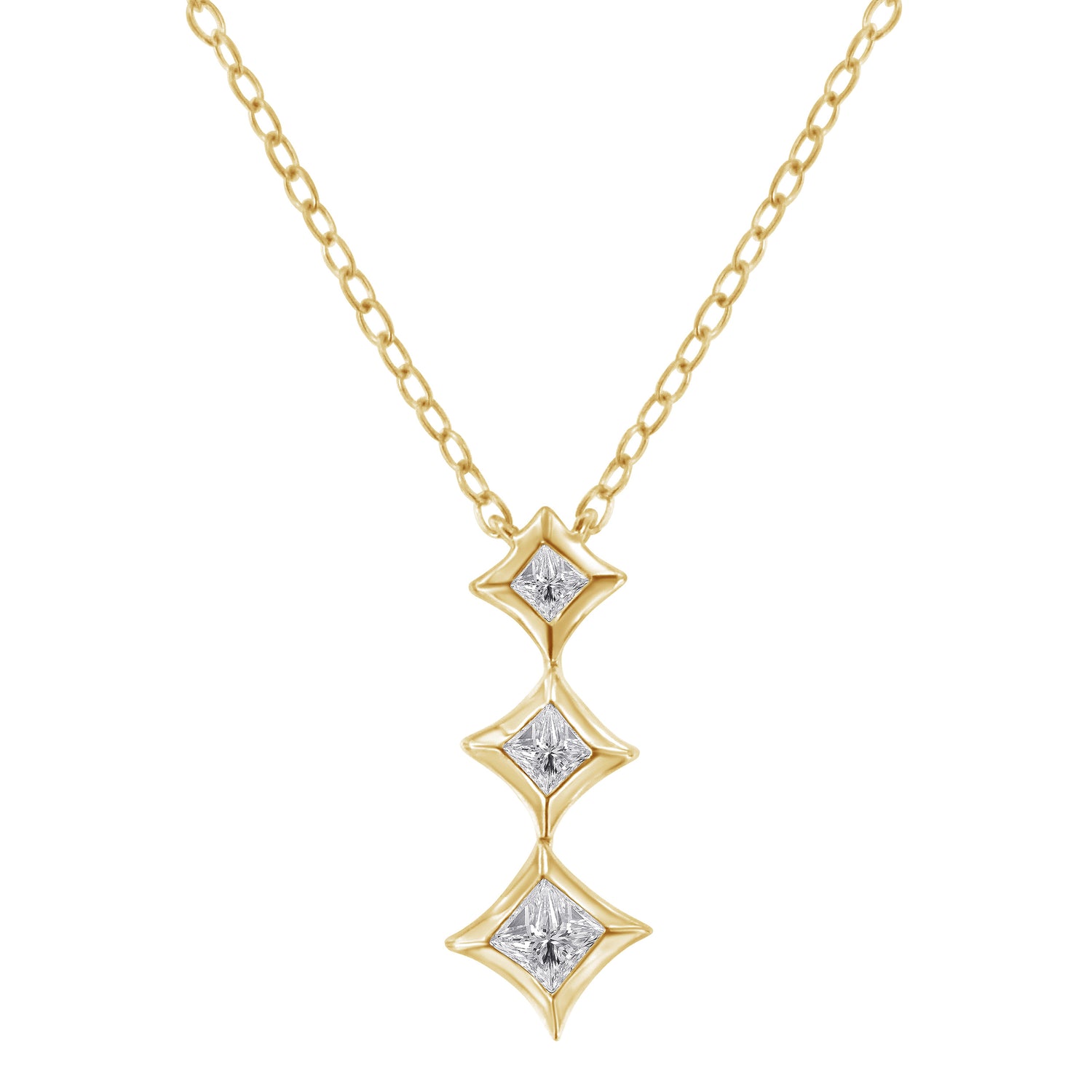 10K White Gold 1/5 Cttw Princess Cut Diamond 3 Stone Drop 18" Pendant Necklace (H-I Color, SI2-I1 Clarity) by Bids.com