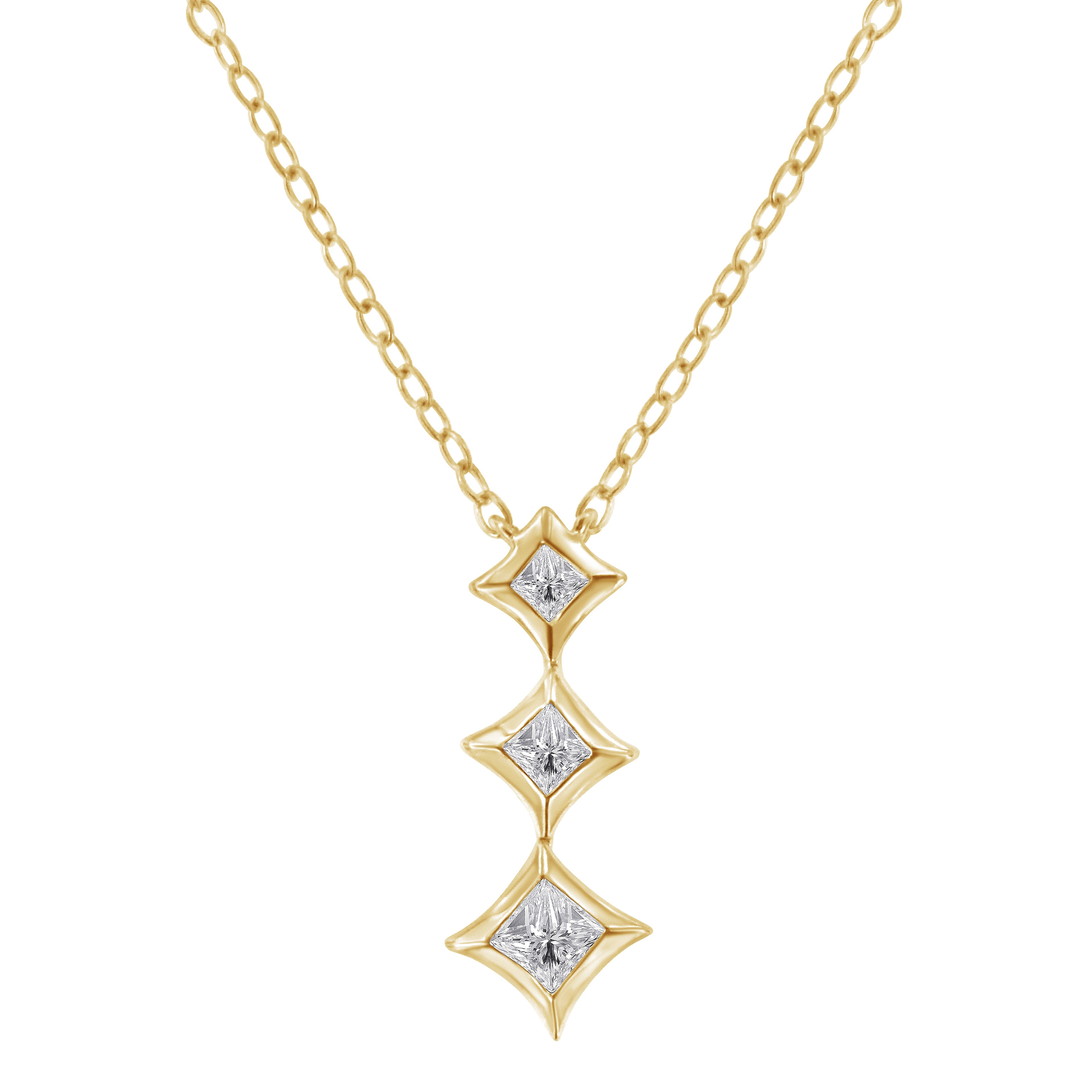 10K White Gold 1/5 Cttw Princess Cut Diamond 3 Stone Drop 18" Pendant Necklace (H-I Color, SI2-I1 Clarity) by Bids.com