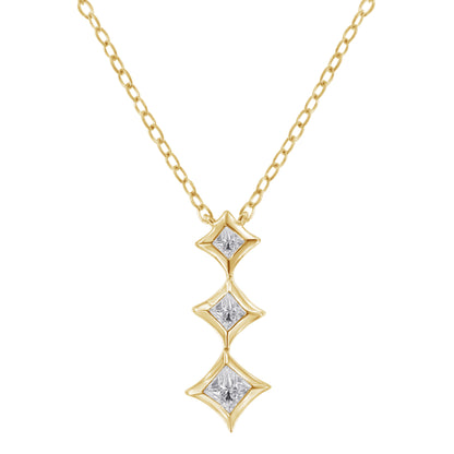 10K White Gold 1/5 Cttw Princess Cut Diamond 3 Stone Drop 18" Pendant Necklace (H-I Color, SI2-I1 Clarity) by Bids.com