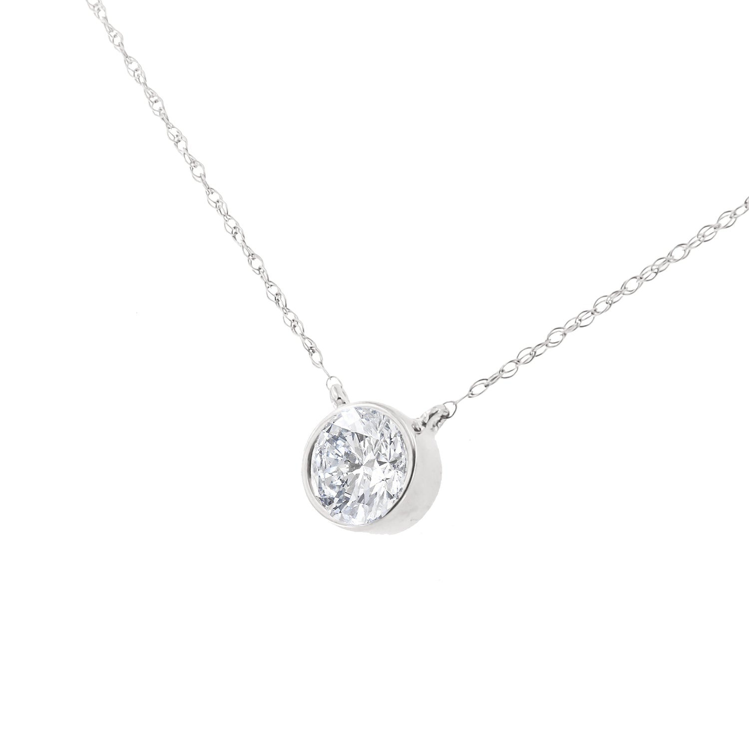 .925 Sterling Silver 1/2 Cttw Diamond Bezel 18" Pendant Necklace (I-J Color, I2-I3 Clarity) by Bids.com