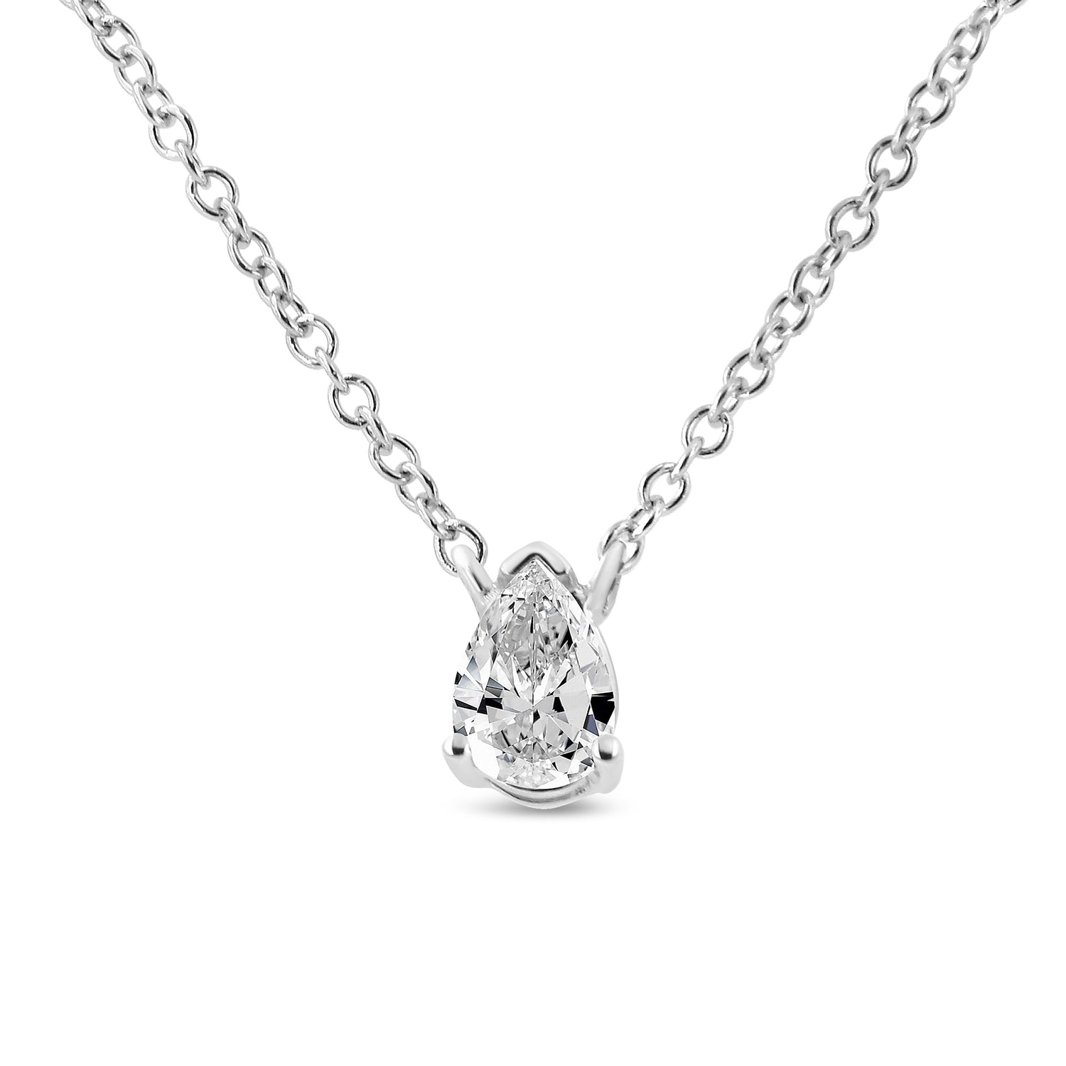 14K White Gold 1/5 Cttw Pear Shape Solitaire Diamond 18" Pendant Necklace (G-H Color, VS2-SI1 Clarity)  DestGlow