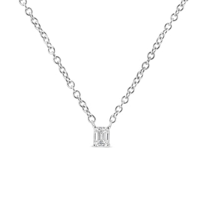 14K White Gold 1/5 Cttw Emerald Shape Solitaire Diamond 18" Pendant Necklace (G-H Color, VS2-SI1 Clarity) by Bids.com