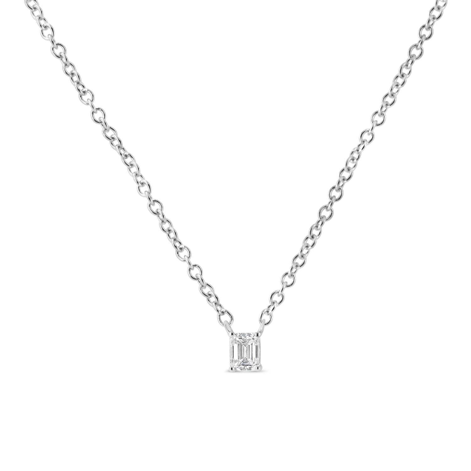 14K White Gold 1/5 Cttw Emerald Shape Solitaire Diamond 18" Pendant Necklace (G-H Color, VS2-SI1 Clarity) by Bids.com