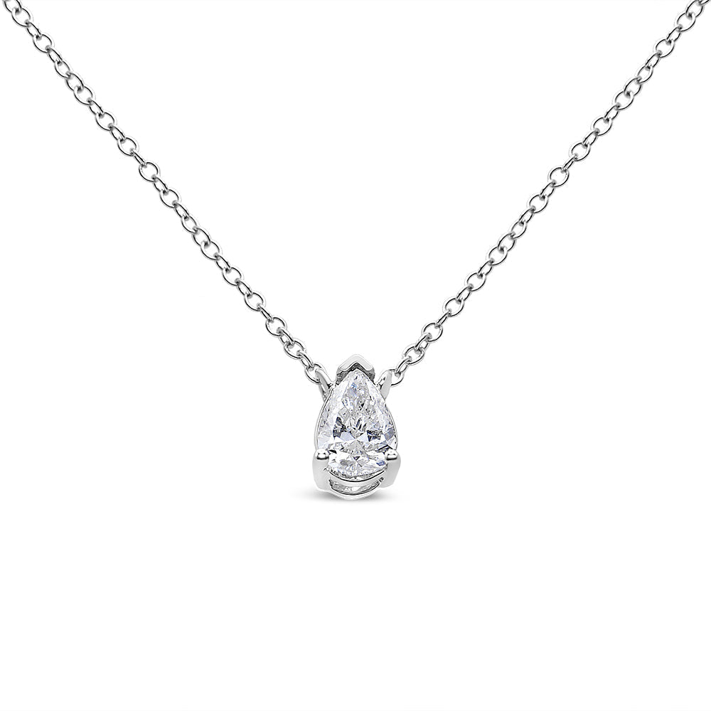 14K White Gold 1/5 Cttw Pear Shape Solitaire Diamond 18" Pendant Necklace (G-H Color, VS2-SI1 Clarity)  DestGlow