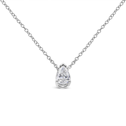 14K White Gold 1/5 Cttw Pear Shape Solitaire Diamond 18" Pendant Necklace (G-H Color, VS2-SI1 Clarity)  DestGlow