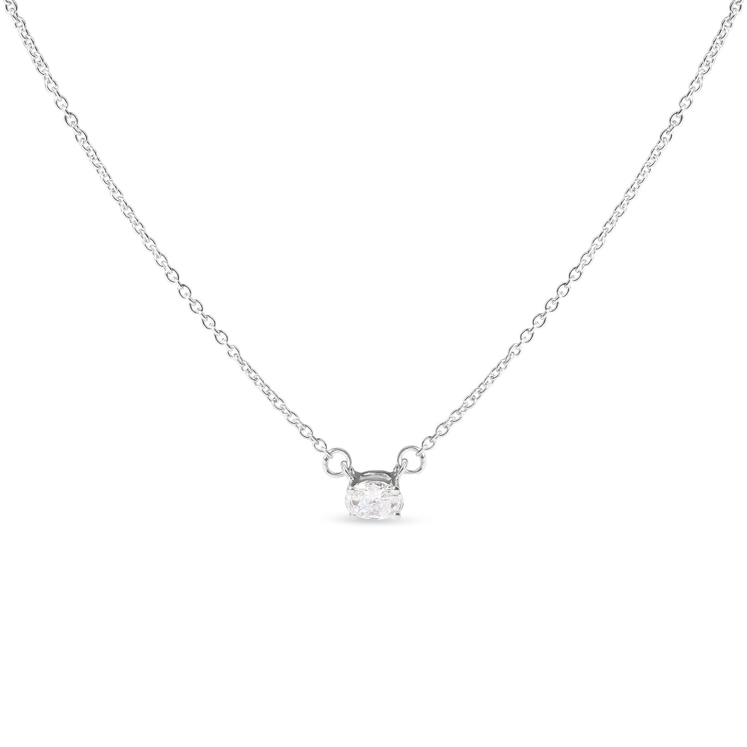 14K White Gold 1/4 Cttw Lab Grown Oval Solitaire Diamond East West 18" Pendant Necklace (G-H Color, VS2-SI1 Clarity) by Bids.com
