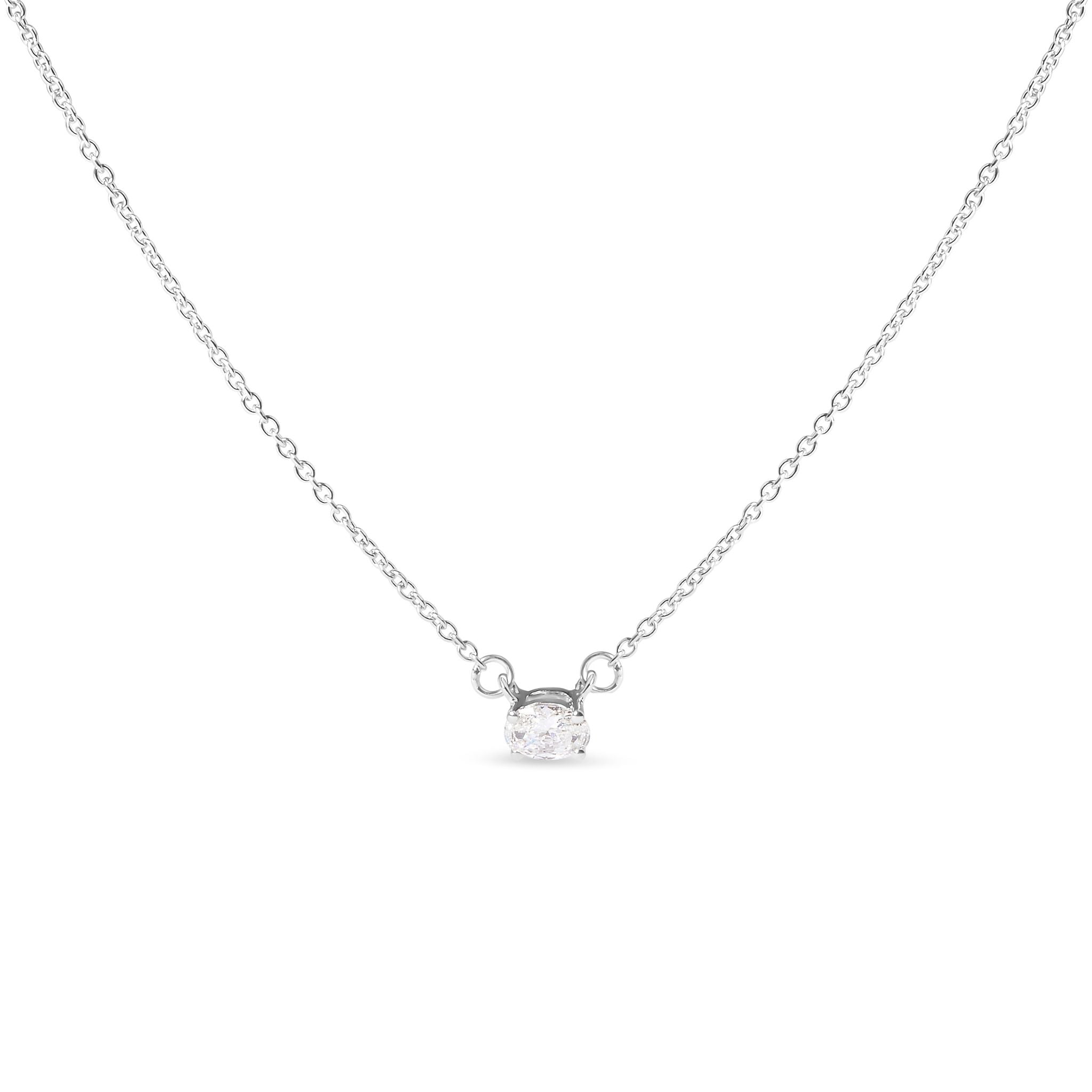 14K White Gold 1/4 Cttw Lab Grown Oval Solitaire Diamond East West 18" Pendant Necklace (G-H Color, VS2-SI1 Clarity) by Bids.com