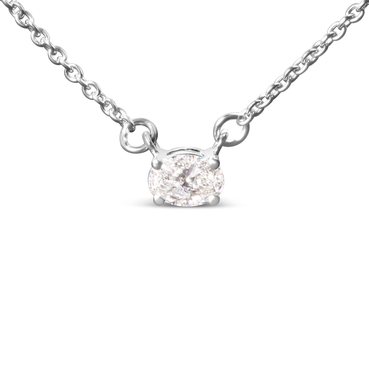 14K White Gold 1/4 Cttw Lab Grown Oval Solitaire Diamond East West 18" Pendant Necklace (G-H Color, VS2-SI1 Clarity) by Bids.com