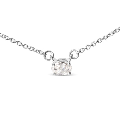 14K White Gold 1/4 Cttw Lab Grown Oval Solitaire Diamond East West 18" Pendant Necklace (G-H Color, VS2-SI1 Clarity) by Bids.com