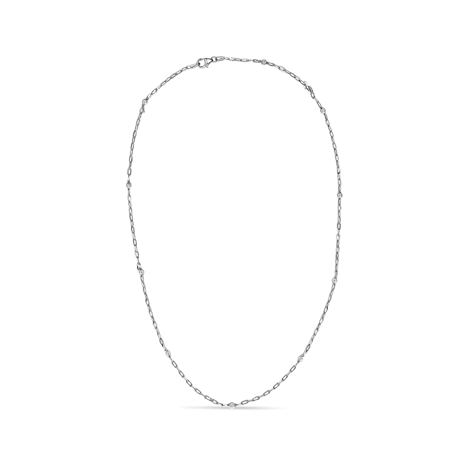 14K White Gold Bezel Set 1.00 Cttw Diamond 11 Station Necklace by Bids.com
