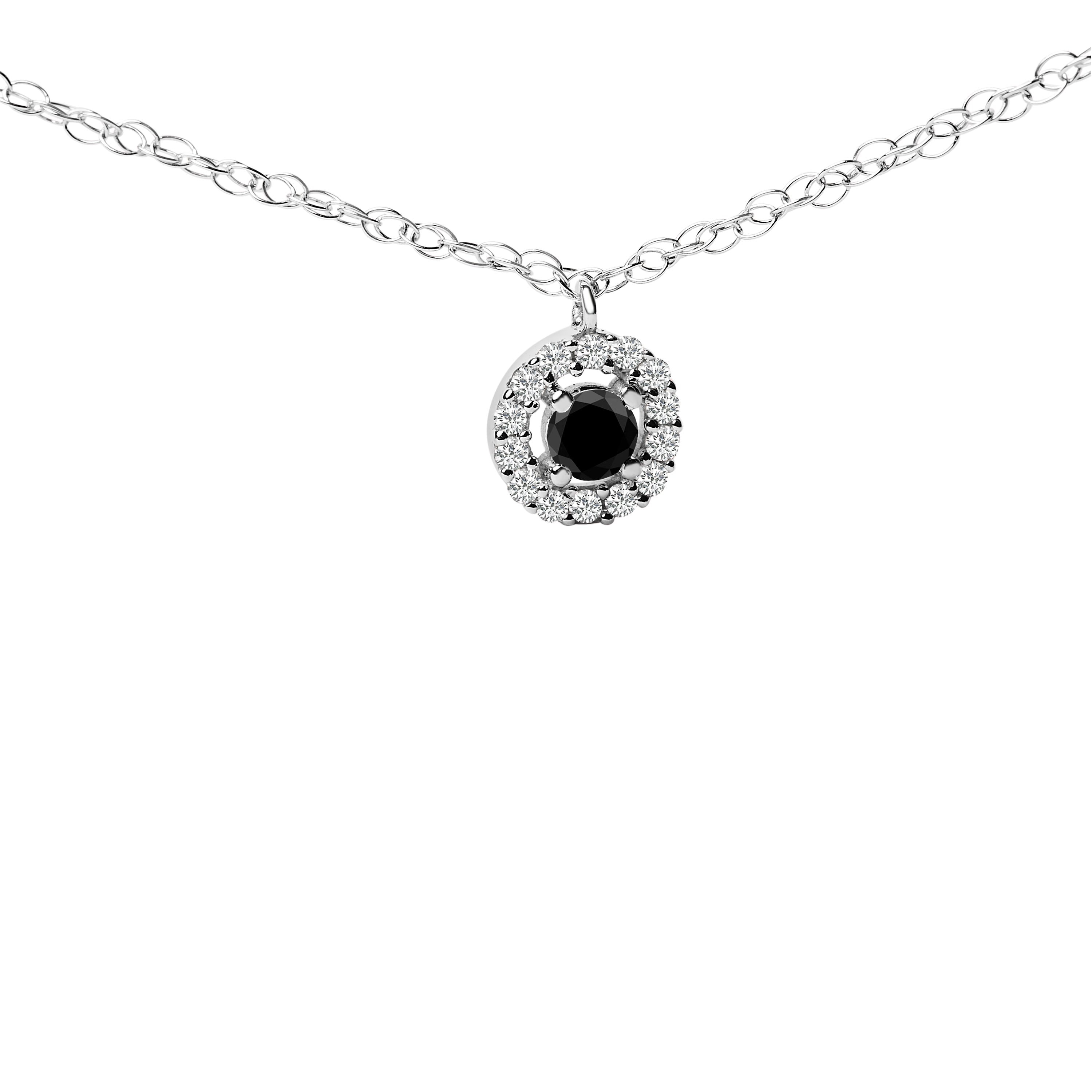 .925 Sterling Silver 5/8 Cttw Black Diamond 3 Station with Halo Necklace  DestGlow