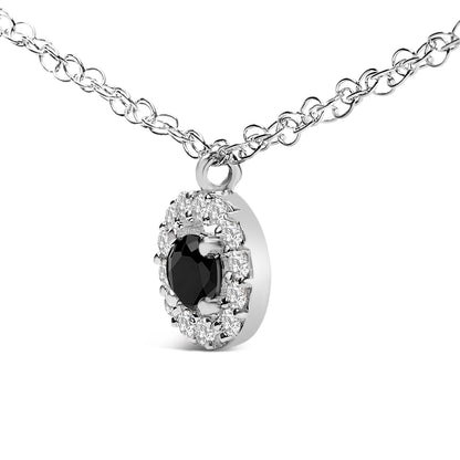 .925 Sterling Silver 5/8 Cttw Black Diamond 3 Station with Halo Necklace  DestGlow