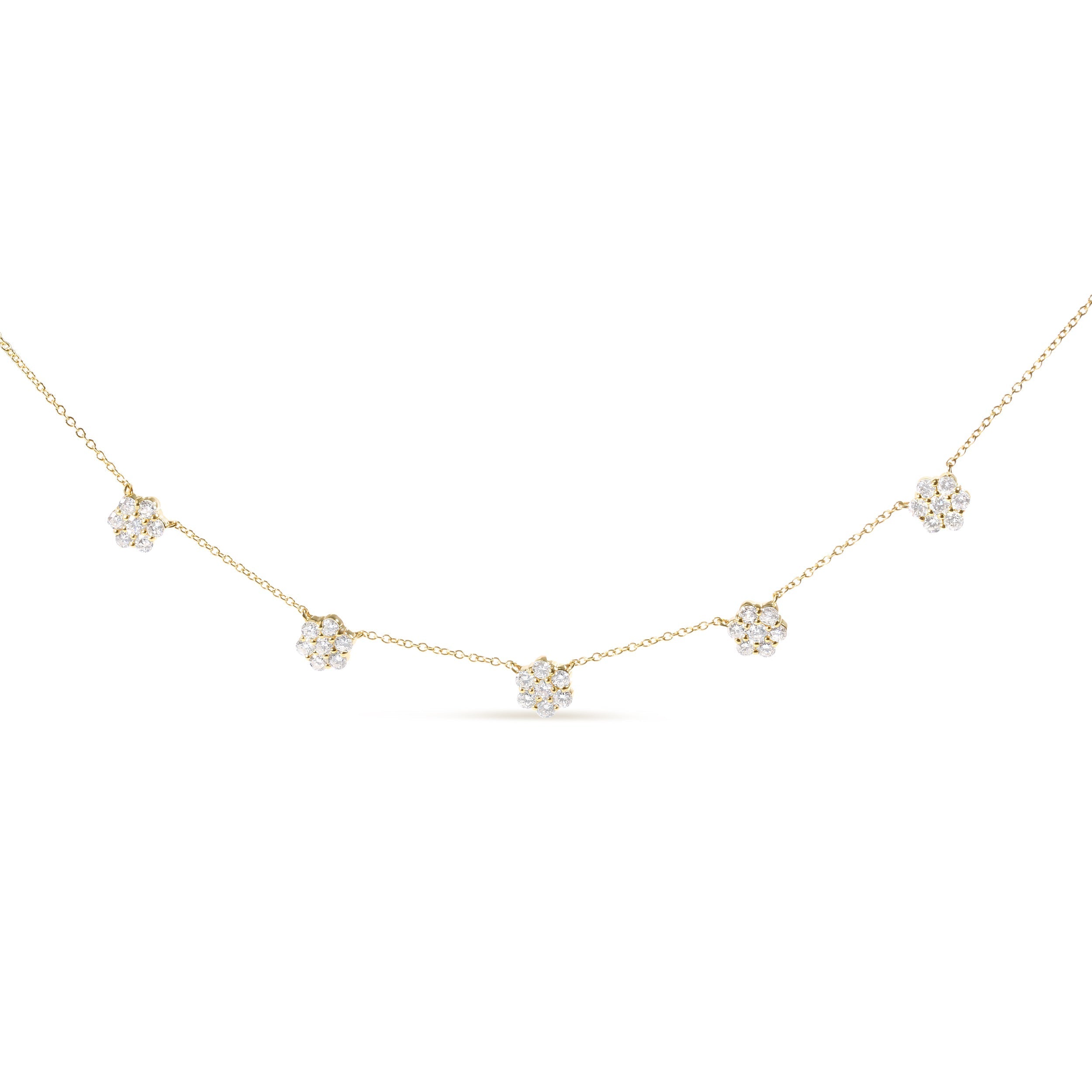 14K Yellow Gold 2.00 Cttw Diamond  Cluster 18" Station Necklace (I-J Color, I1-I2 Clarity)  DestGlow